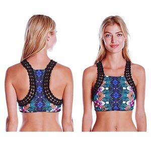 $120 Nanette Lepore Crochet Bikini Top XSmall High Neck Crochet Trim Habanera